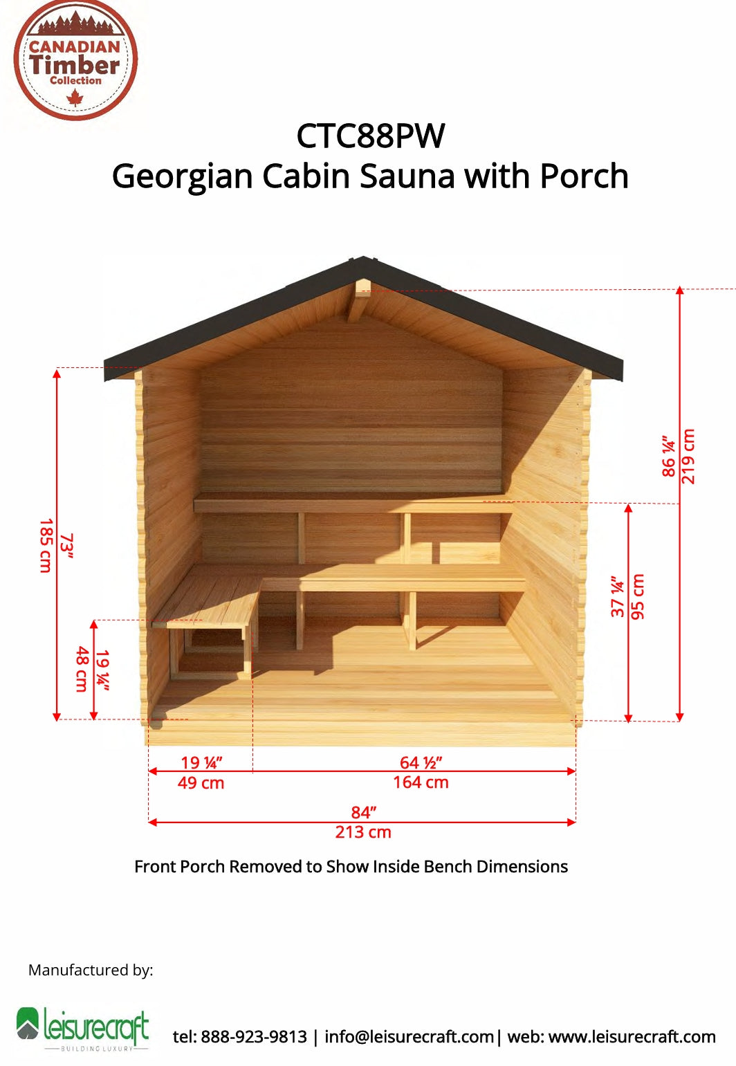 Leisurecraft CT Georgian Cabin Sauna with Porch