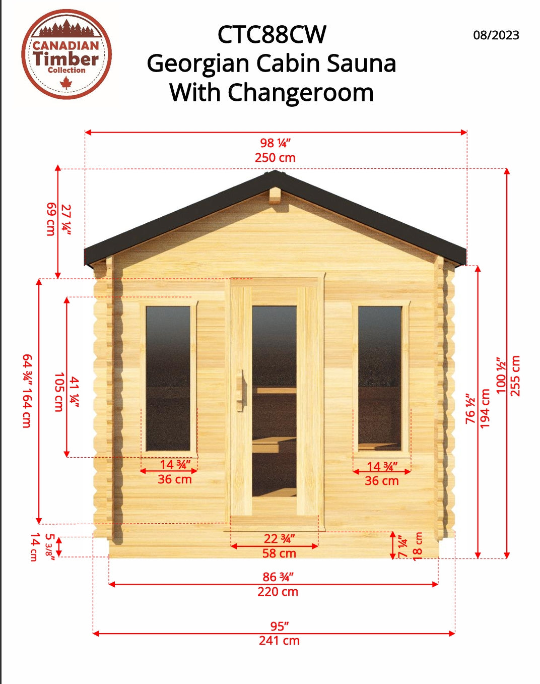 Leisurecraft CT Georgian Cabin Sauna with Changeroom
