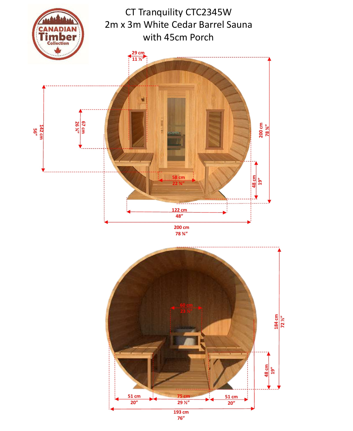 Leisurecraft CT Tranquility Barrel Sauna