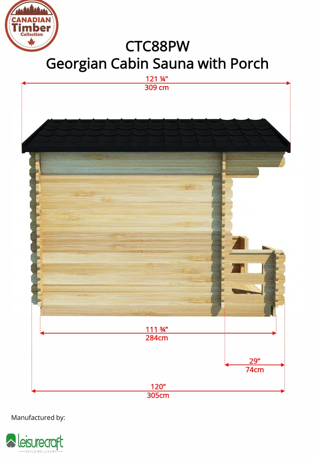 Leisurecraft CT Georgian Cabin Sauna with Porch