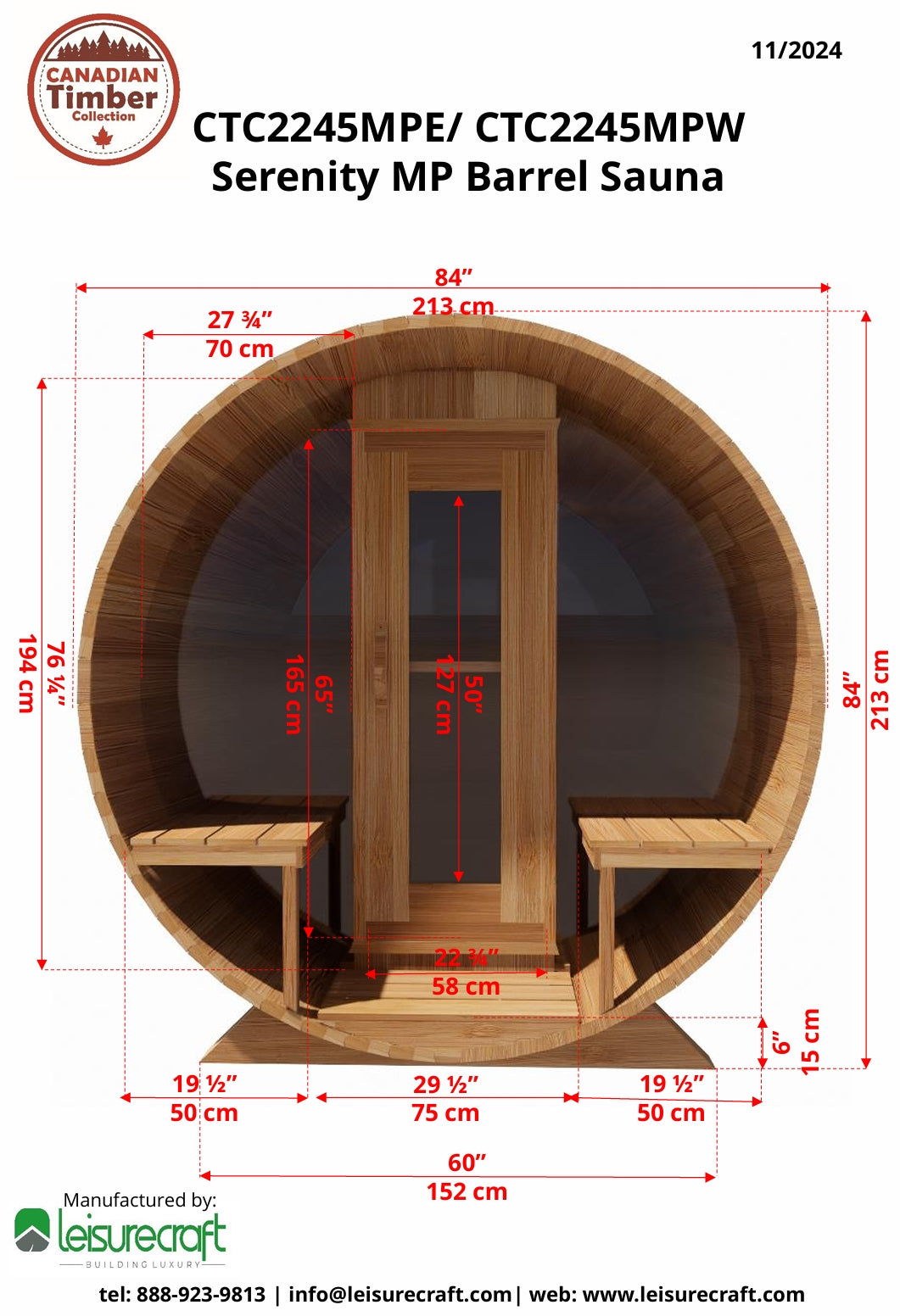 Leisurecraft CT Serenity MP Barrel Sauna