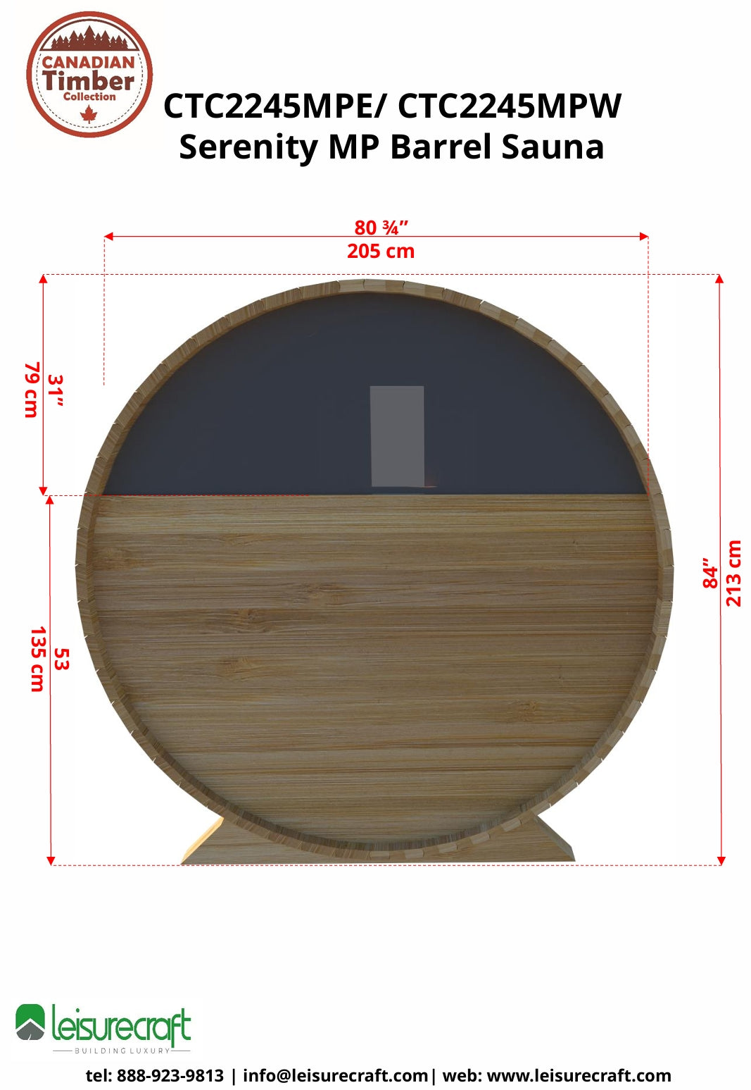 Leisurecraft CT Serenity MP Barrel Sauna