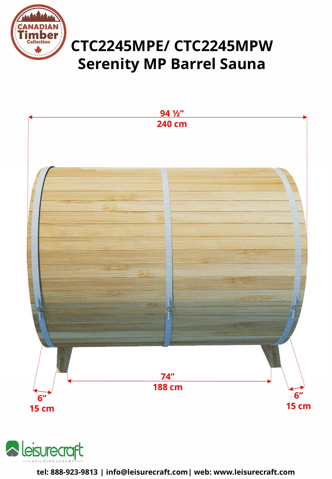 Leisurecraft CT Serenity MP Barrel Sauna
