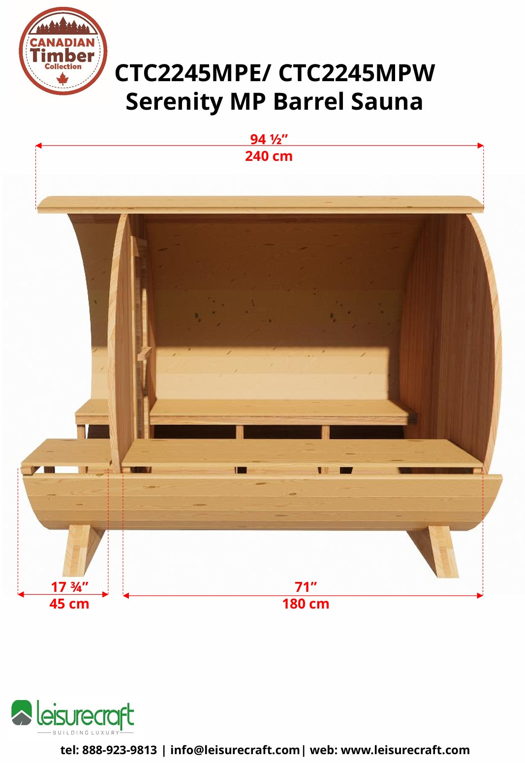Leisurecraft CT Serenity MP Barrel Sauna